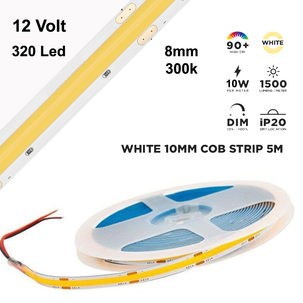 Cob Led 12v 8mm 320 Led 3200K Altın Sarısı 5mt Hightek HT-7073