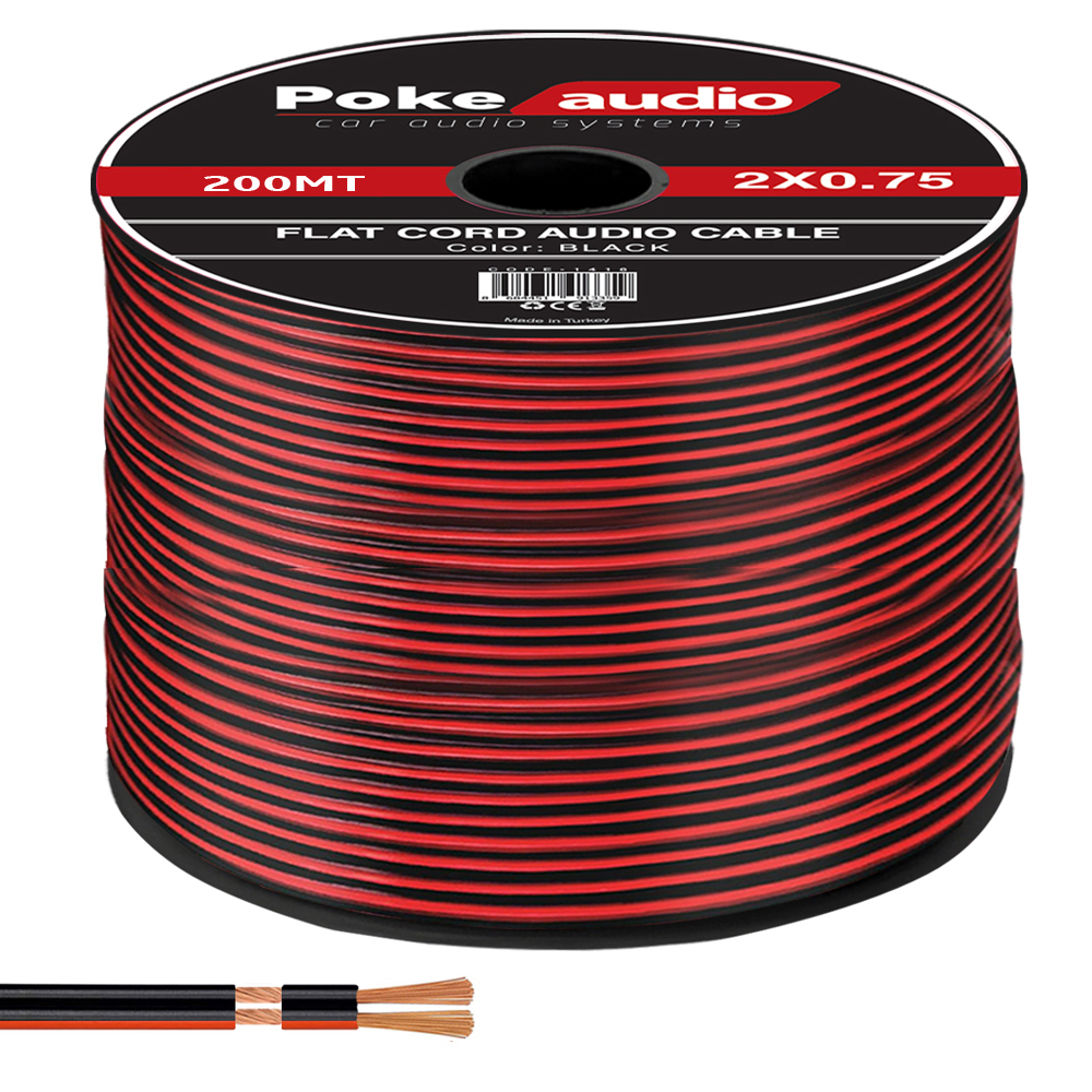2x0.75 Hoparlör Kablosu Siyah Kordon Makaralı 200mt Poke PK-1478  
