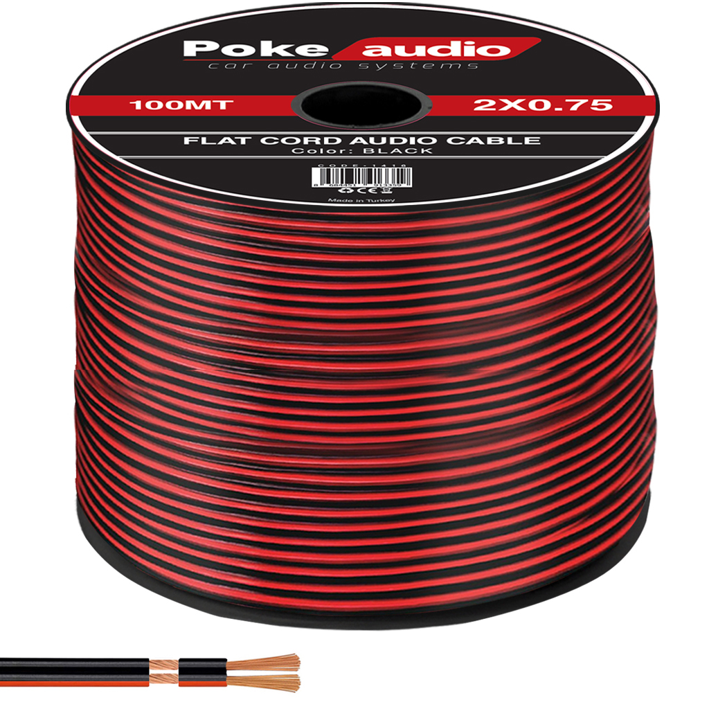 2x0.75 Hoparlör Kablosu Siyah Kordon Makaralı 200mt Poke PK-1478  R41