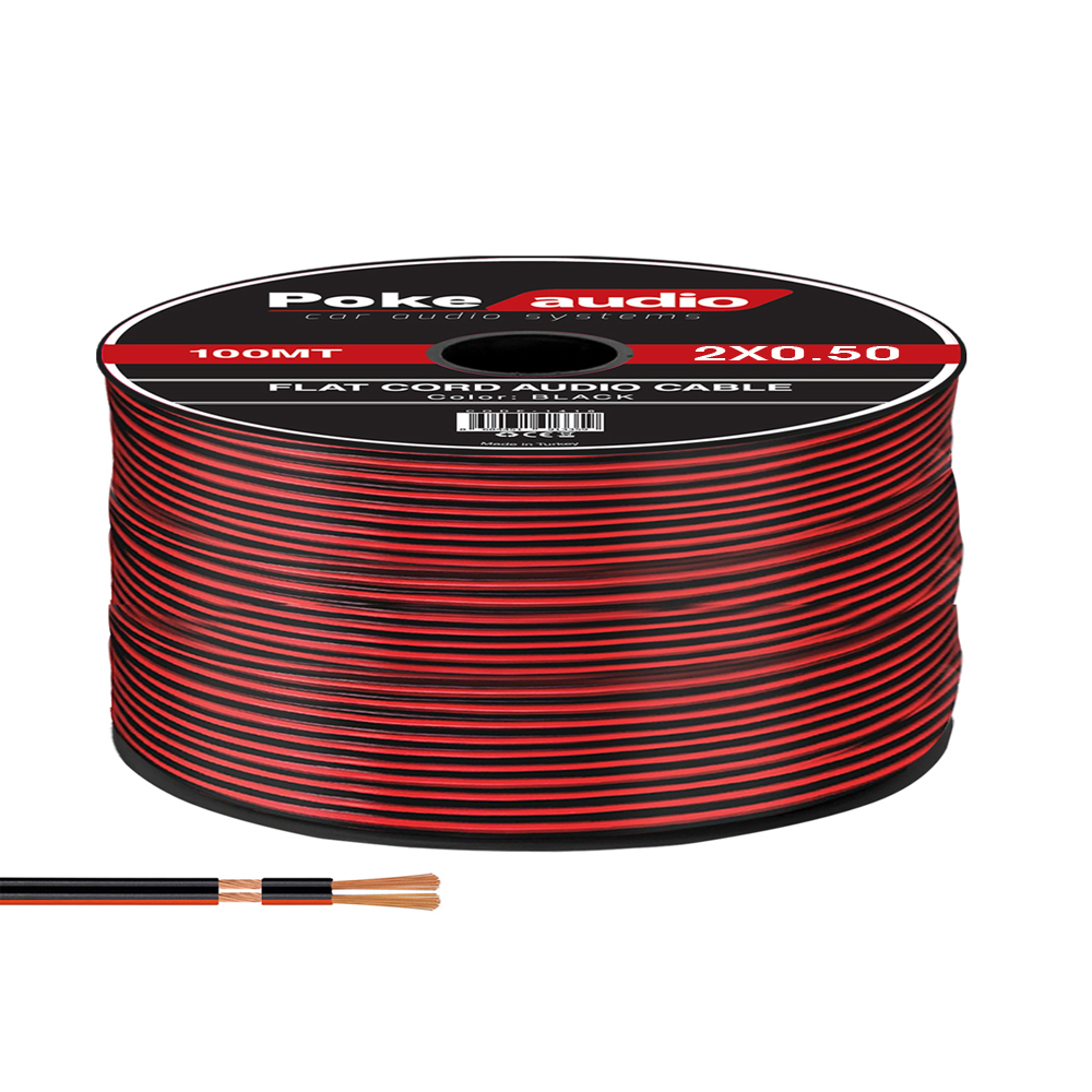 2x0.50 Bakır Elektrik Kablosu Siyah Kordon Makaralı 100mt Poke PK-1482