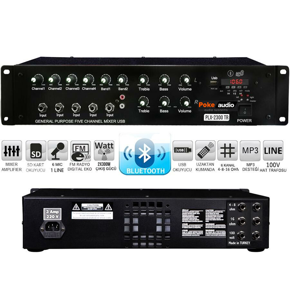 Power Mixer Anfi 6 Kanal 2x300w Bt Usb Sd Trafolu Poke PK-2300T