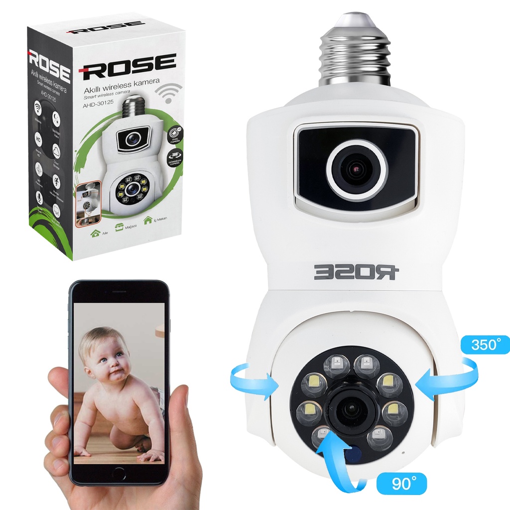 Wifi Akıllı Kamera İç Mekan 360 Derece Sesli Rose AHD-30125  R9
