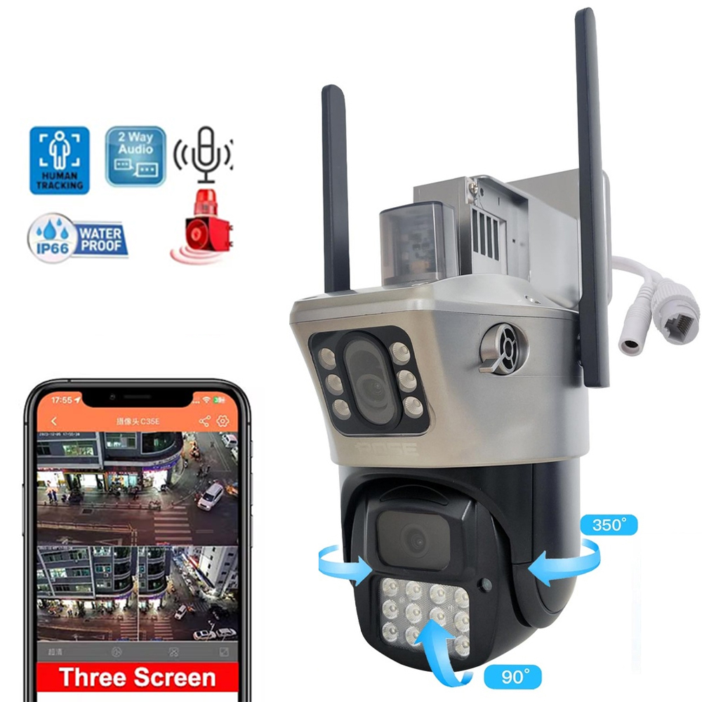 Wifi PTZ Akıllı 2 Kamera 6mp Gece Renkli Sesli Alarmlı Dış Mekan Rose AHD-30180