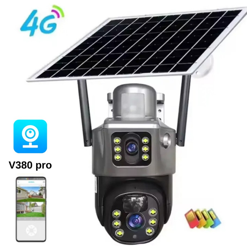 Solar Akıllı 2'li Kamera 4G Sim Kartlı 360 Derece Sesli Dış Mekan 1080p Rose AHD-30205