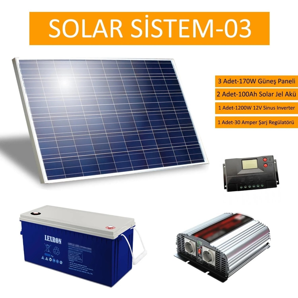 Solar Paket 03 - 3x 170w Panel 2x 100a Akü Buzdolabı Paketi (Kargo Alıcı Öder)