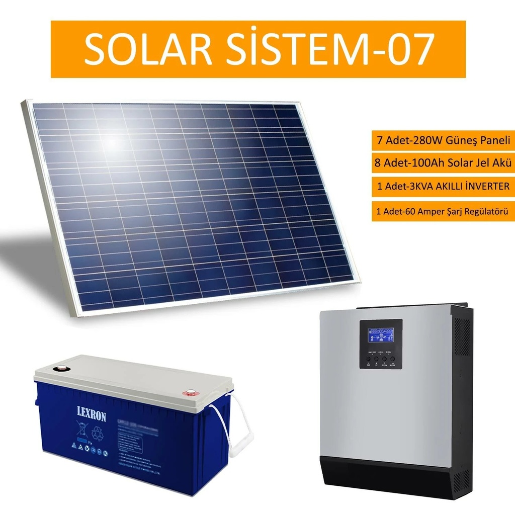 Solar Paket 07 - 7x 280w Panel 8x 100a Akü Bağ Evi Paketi (Kargo Alıcı Öder)