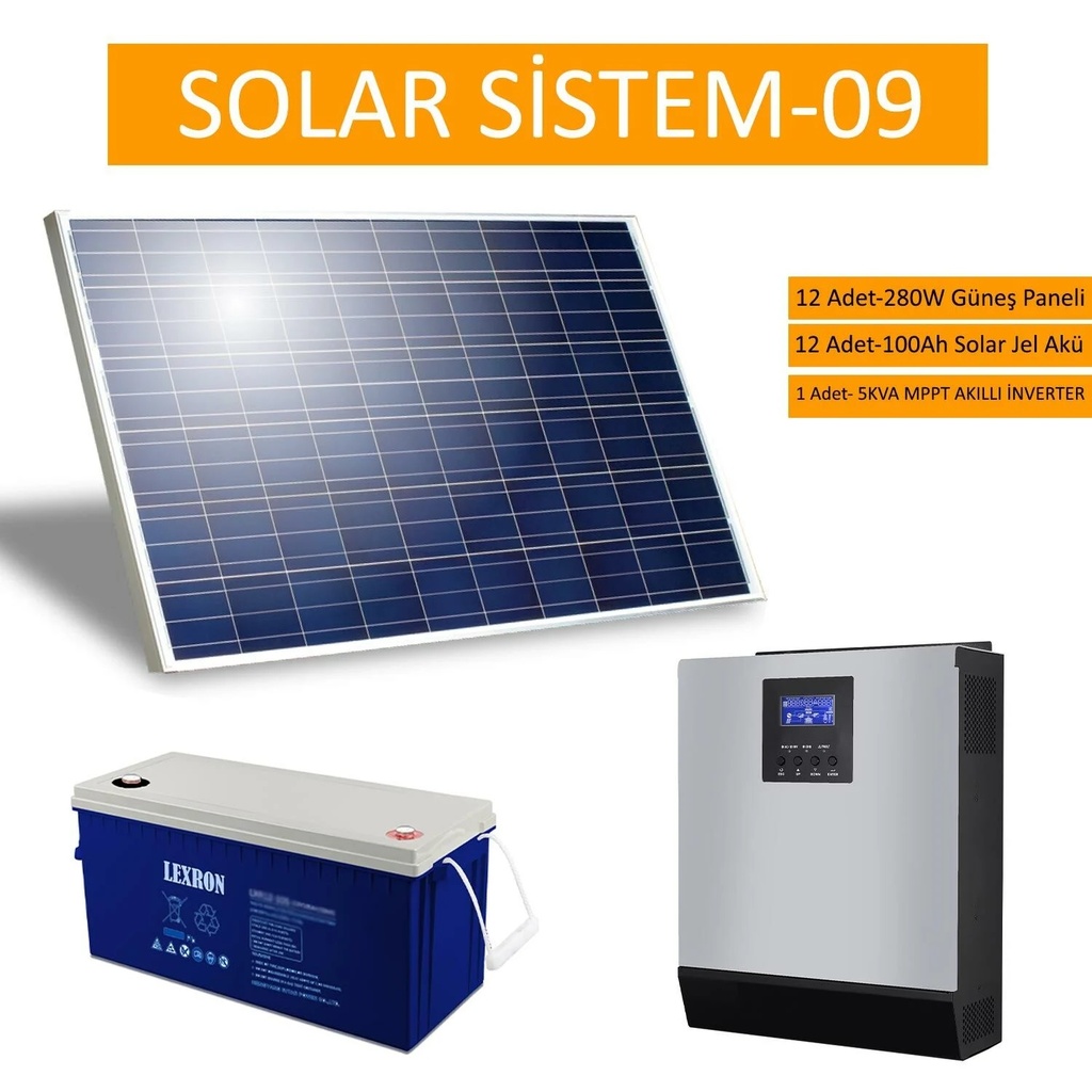 Solar Paket 09 - 12x 280w Panel 12x 100a Akü Büyük Ev Paketi (Kargo Alıcı Öder)