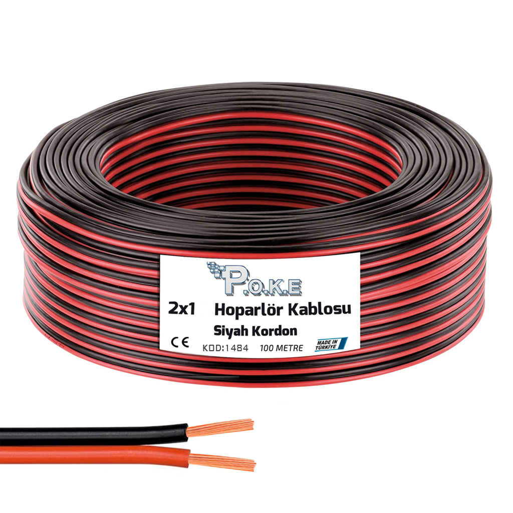 2x1 Hoparlör Kablosu Siyah Kordon 100mt Poke Pk-1484   