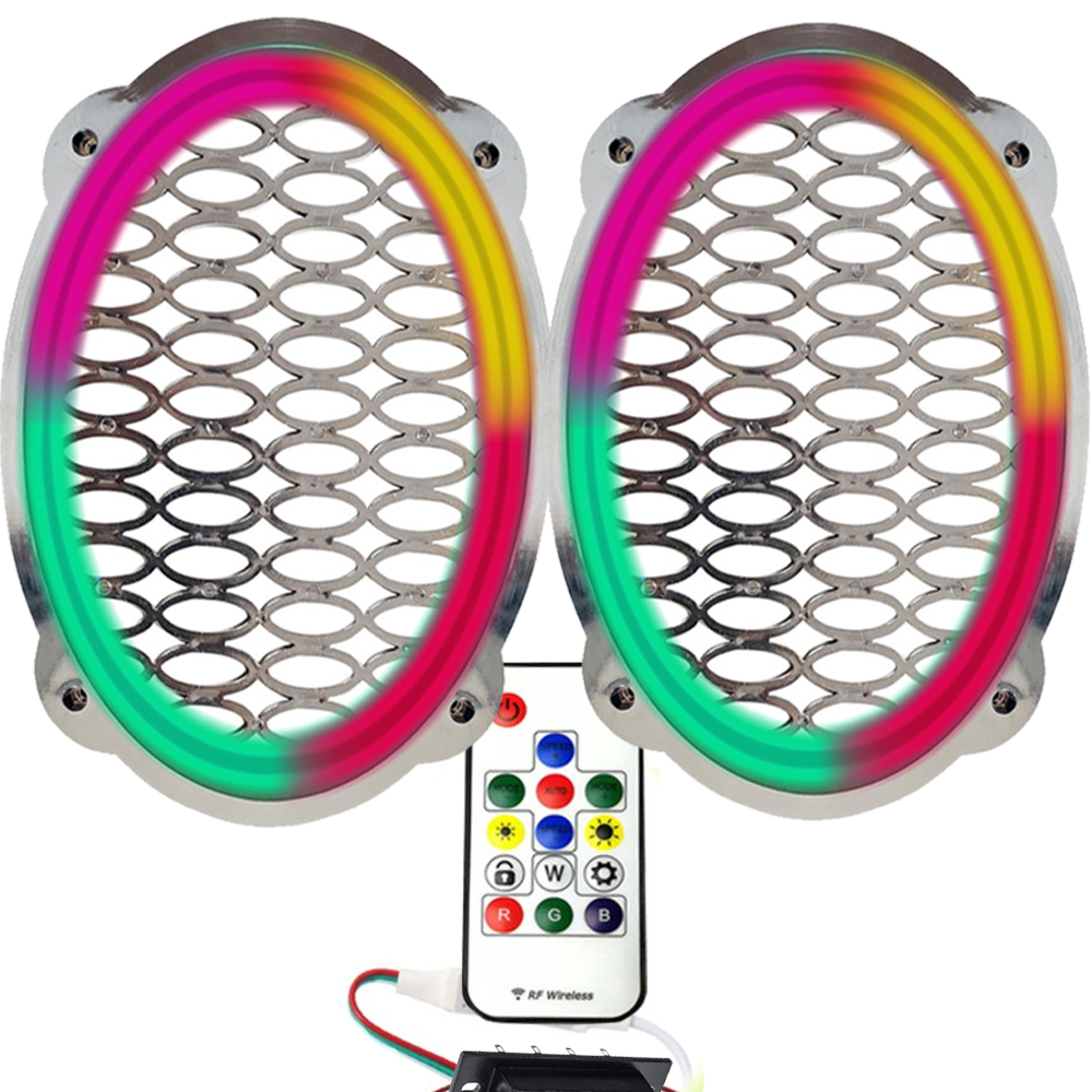 Krom Pixel Ledli Oval Hoparlör Kapak 2 Adet Animasyonlu Poke PK-4499