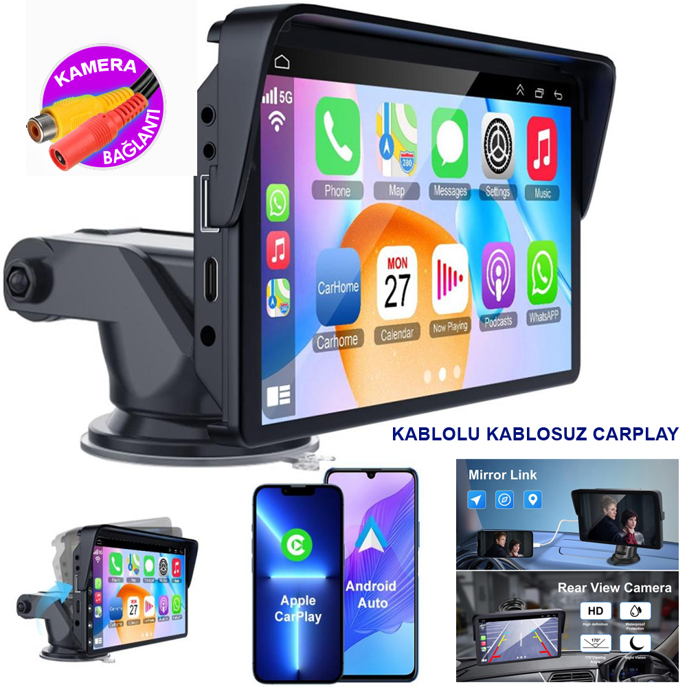 7'' Araç Ekran Teyp Carplay Qled BT Usb Fm Aux Twogo GO-İ7007AHD  R6