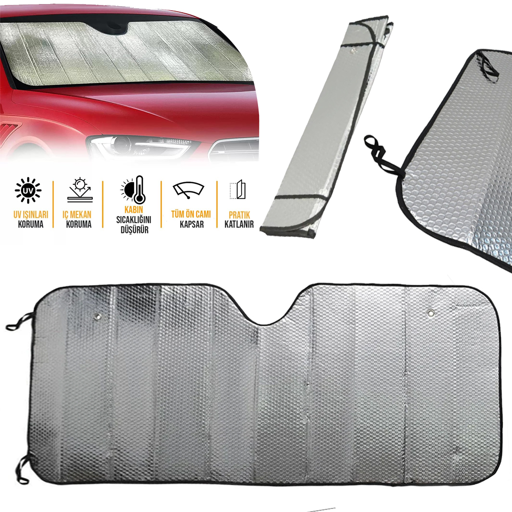 Araç Ön Cam Güneşlik 60X130cm Araç İçi Metalize Katlanabilir PK-4577