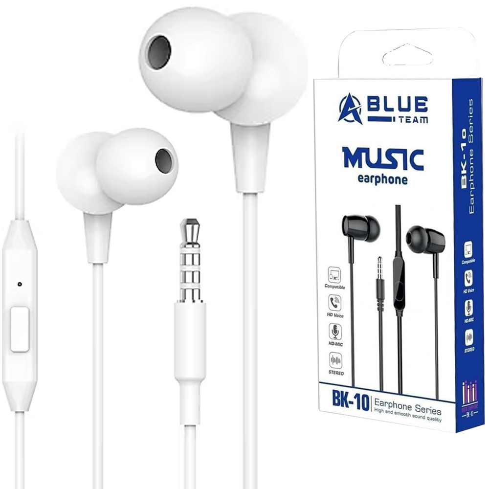 Kulakiçi Kulaklık Mikrofonlu Beyaz BlueTeam BK-10  