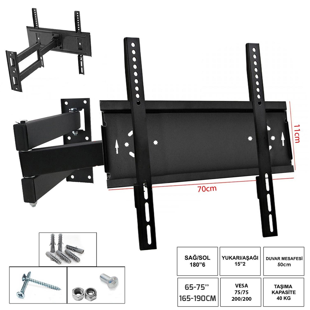 65'' 75'' 165-195cm Hareketli Lcd Askı Aparatı 3 Kol Ufix-7011H