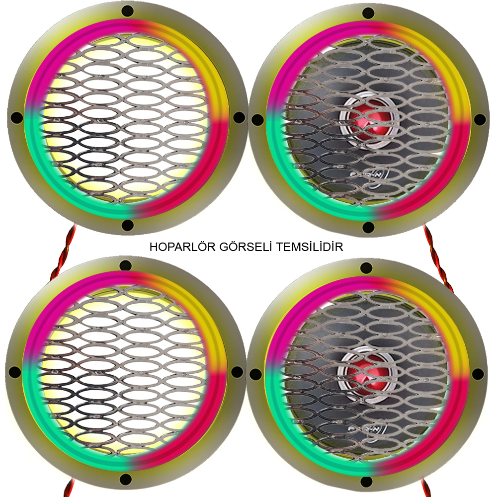 16cm Krom Pixel Ledli Hoparlör Kapak 4 Adet Animasyonlu Poke PK-4553