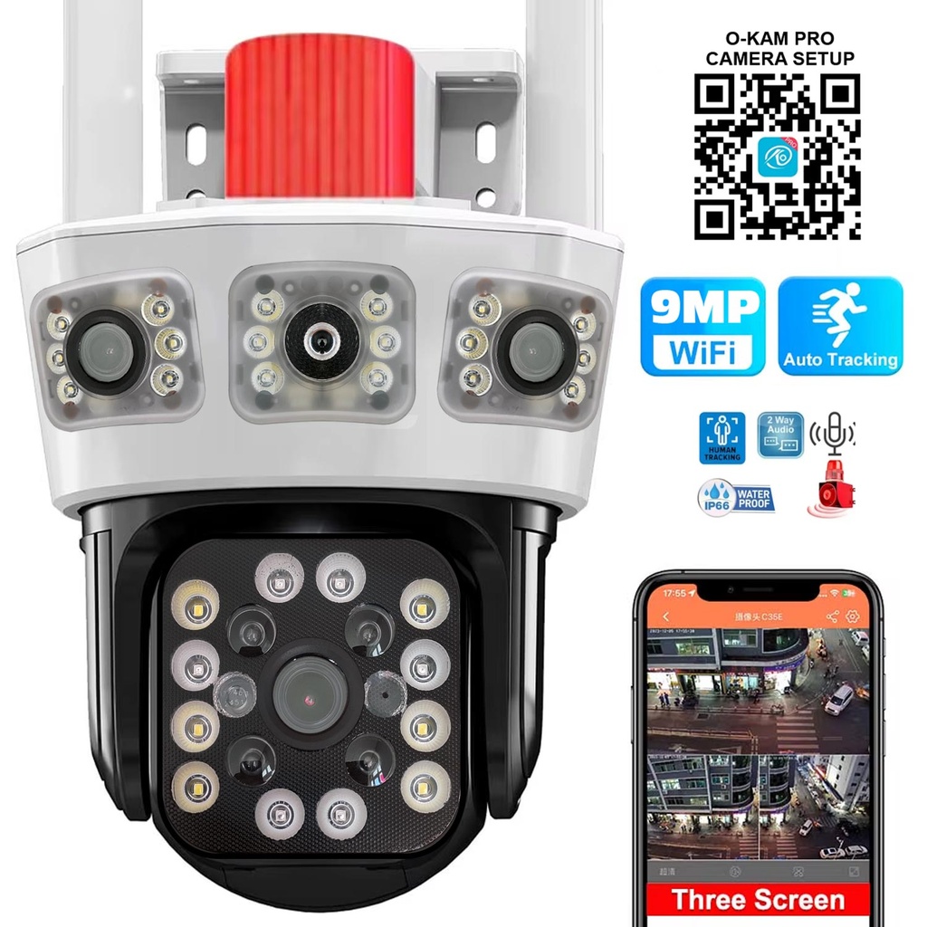 Wifi PTZ 3 Kamera 9MP Gece Renkli Sesli Alarmlı Apronx WP-390