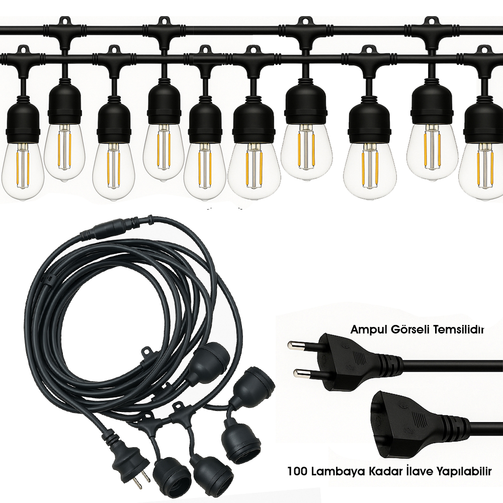 10 Duylu Sıralı 10 Metre Hazır Set E27 100 Adete Kadar Uzatılabilir Ledx KB-00002  