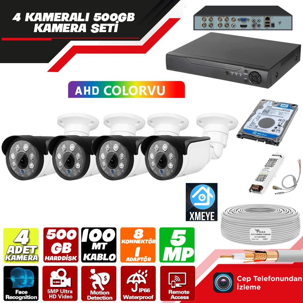 5mp 4 Kameralı 500gb Tak Kullan Set Xmeye PK-4634