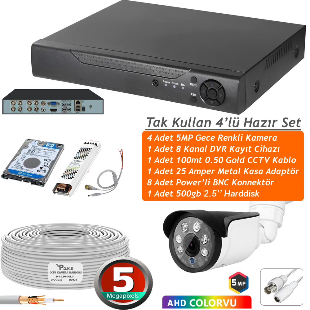5mp 4 Kameralı 500gb Tak Kullan Set Xmeye PK-4634