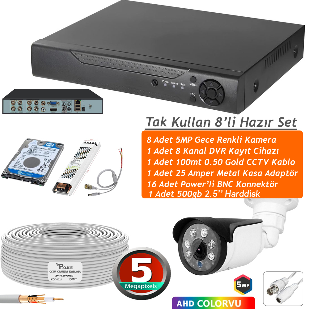 5mp 8 Kameralı 500gb Tak Kullan Set Xmeye PK-4635
