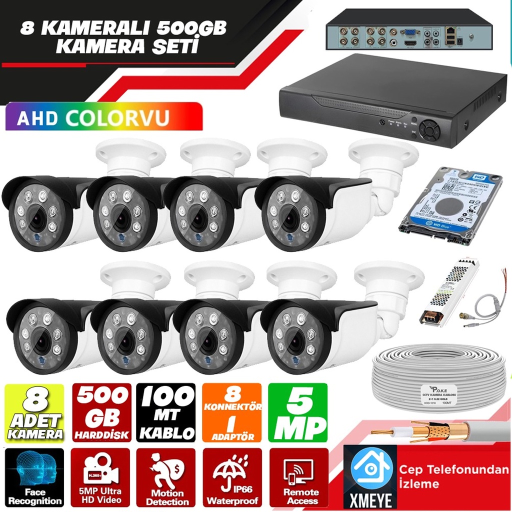 5mp 8 Kameralı 500gb Tak Kullan Set Xmeye PK-4635