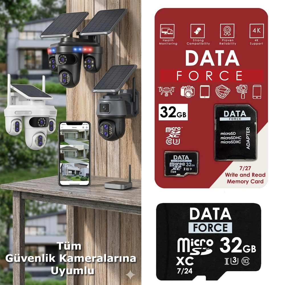 32GB 7/24 Hafıza Kartı Micro SD 3U Tüm Kameralara Uyumlu Data Force DT-32