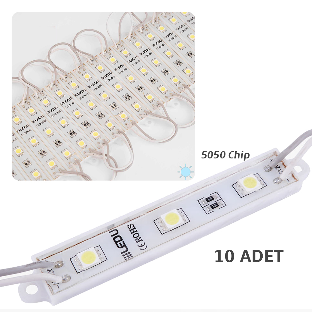 Modül Led 3 Çip 5050 Beyaz 12v 1.5w 10 Adet Ledo 5050W3