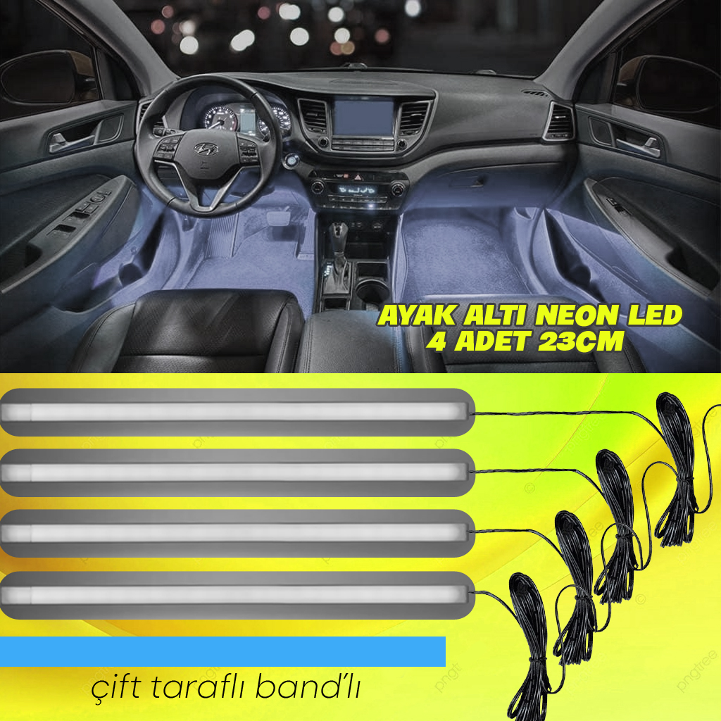 Ayak Altı Neon Led 23cm 1.5mt Kablolu 12v 4 Adet Poke PK-4730
