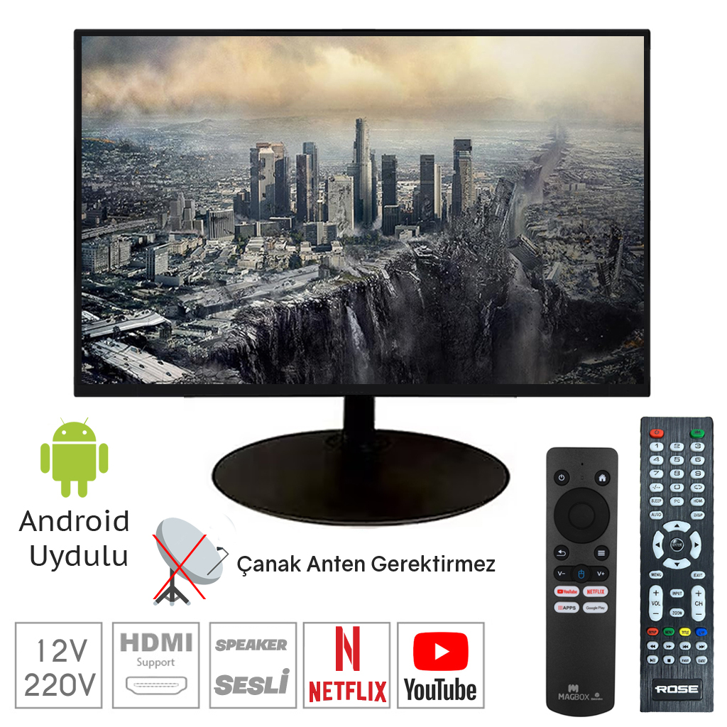 17'' Android Uydulu Televizyon 43 Ekran Hd Lcd Kumandalı 12v 220v Rose CM-117U