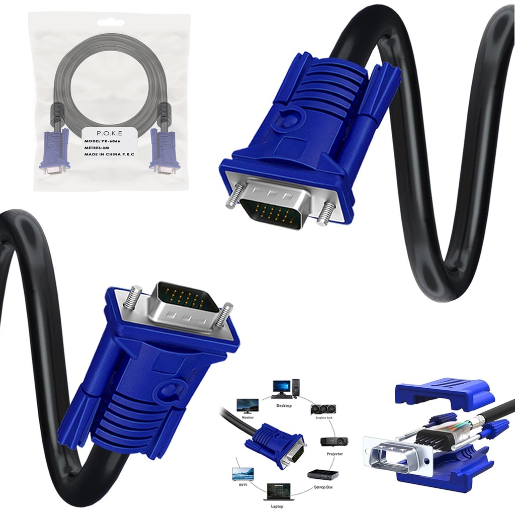 Vga Kablo 3+6 15pi̇n E/E Fi̇ltreli̇ 3mt Poke PK-6866