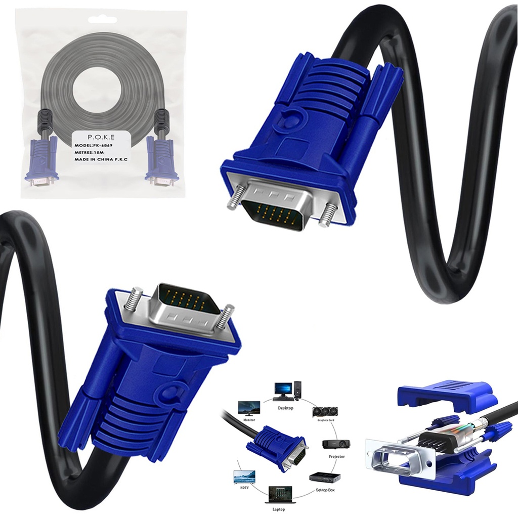 Vga Kablo 3+6 15pi̇n E/E Fi̇ltreli̇ 15mt Poke PK-6869