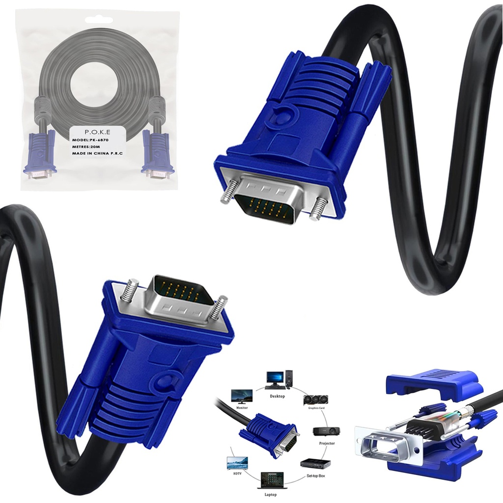Vga Kablo 3+6 15pi̇n E/E Fi̇ltreli̇ 20mt Poke PK-6870