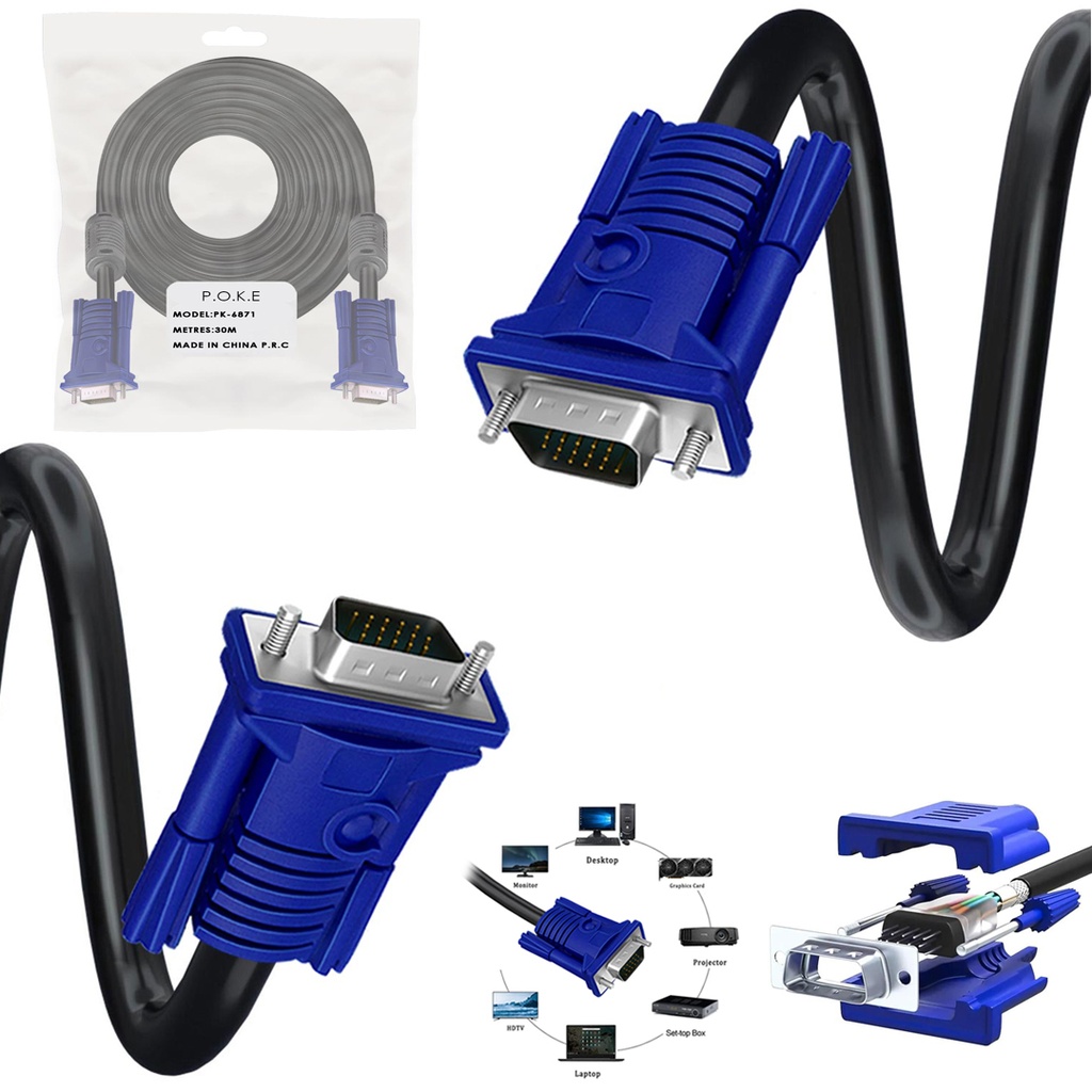 Vga Kablo 3+6 15pi̇n E/E Fi̇ltreli̇ 30mt Poke PK-6871