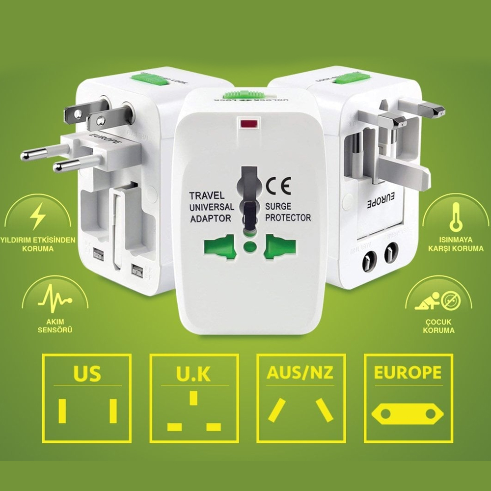 Universal Çoklu Fiş Priz Çevirici Amerikan İngiliz Euro Afrika Asya 110/220v  Poke PK-6877