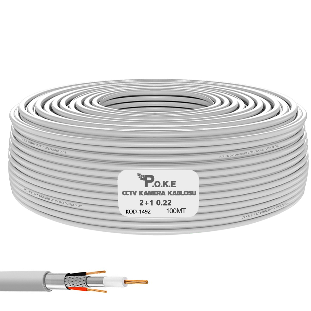 2+1 CCTV 0.22 Kamera Kablosu 100mt Poke PK-1492