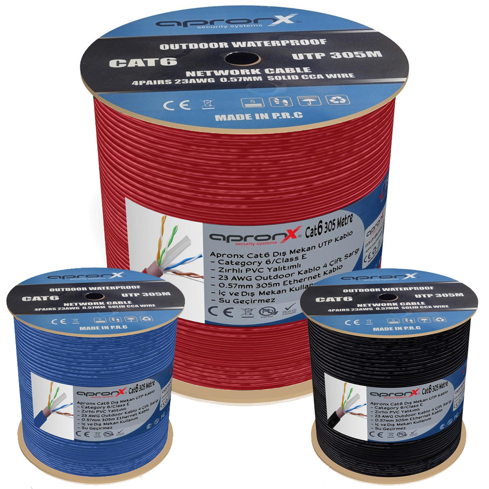 Cat6 Kablo 23Awg 305mt 0.57mm Dış Mekan Zırhlı Apronx AP-100