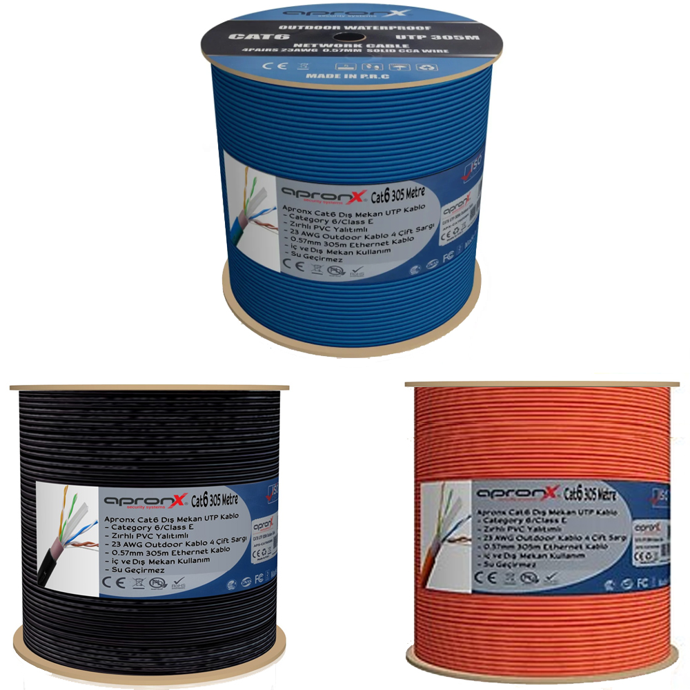 Cat6 Kablo 23Awg 305mt 0.57mm Dış Mekan Zırhlı Apronx AP-100
