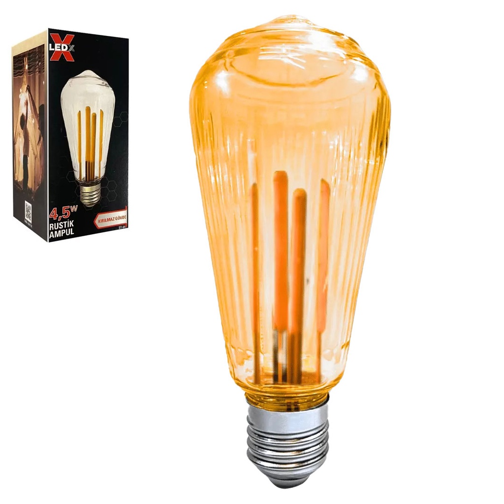 Rustik Ampul 4.5w Amber Kırılmaz Mika Çizgili E27 Ledx ST-64