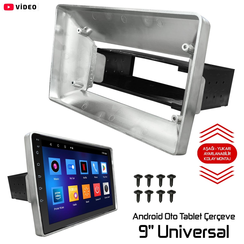 9'' Krom Android Oto Tablet Çerçeve Universal Navex NV-011
