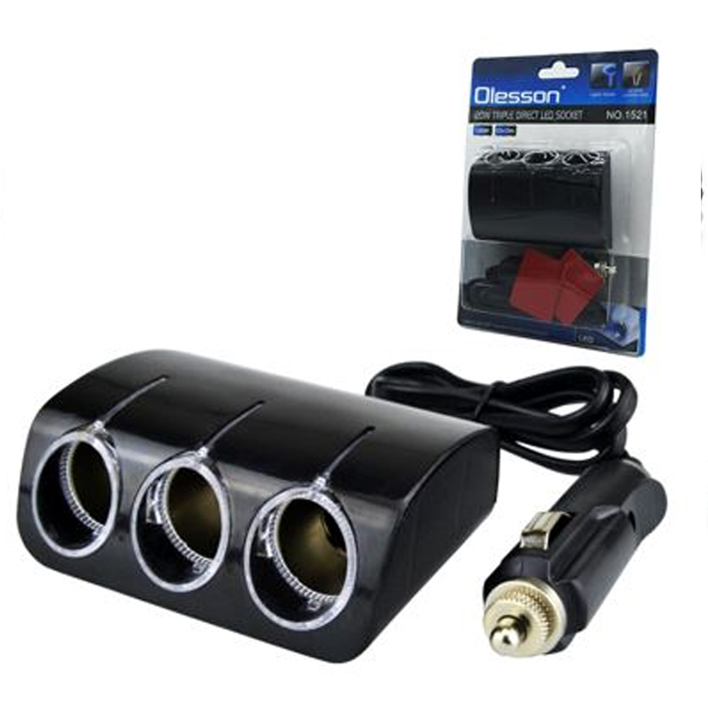 Araç Çakmak Çoklayıcı Üçlü 120w 80cm Kablolu 12-24V Olesson 1521
