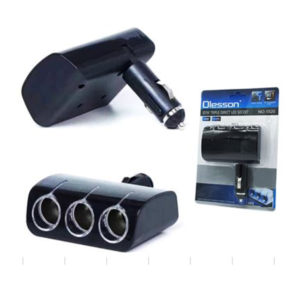 Araç Çakmak Çoklayıcı Üçlü 120w 80cm Kablolu 12-24V Olesson 25580