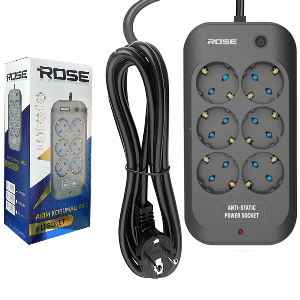 Altılı Akım Korumalı Priz Anti Static 3X1.5 5mt Rose GR-6005M