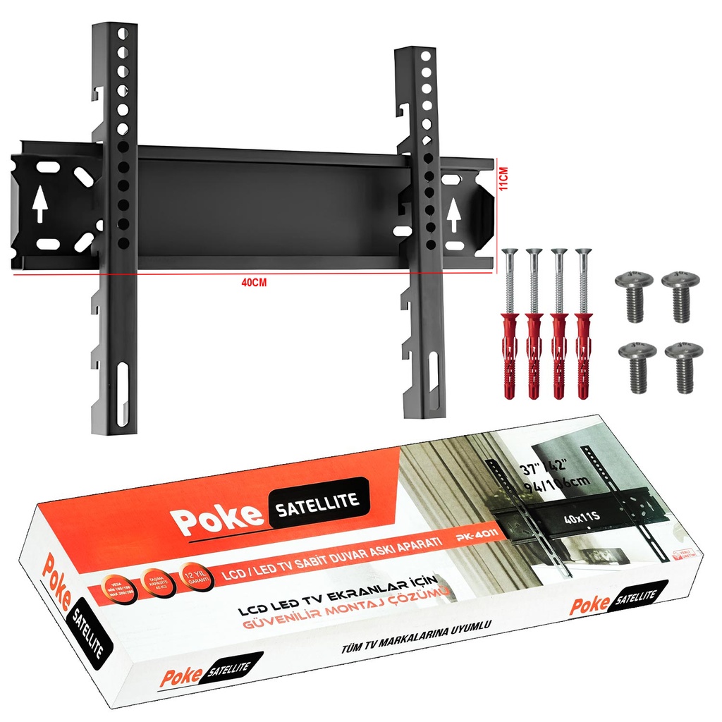 37'' 42'' 94-106cm Lcd Askı Aparatı Sabit Siyah Poke PK-4011S