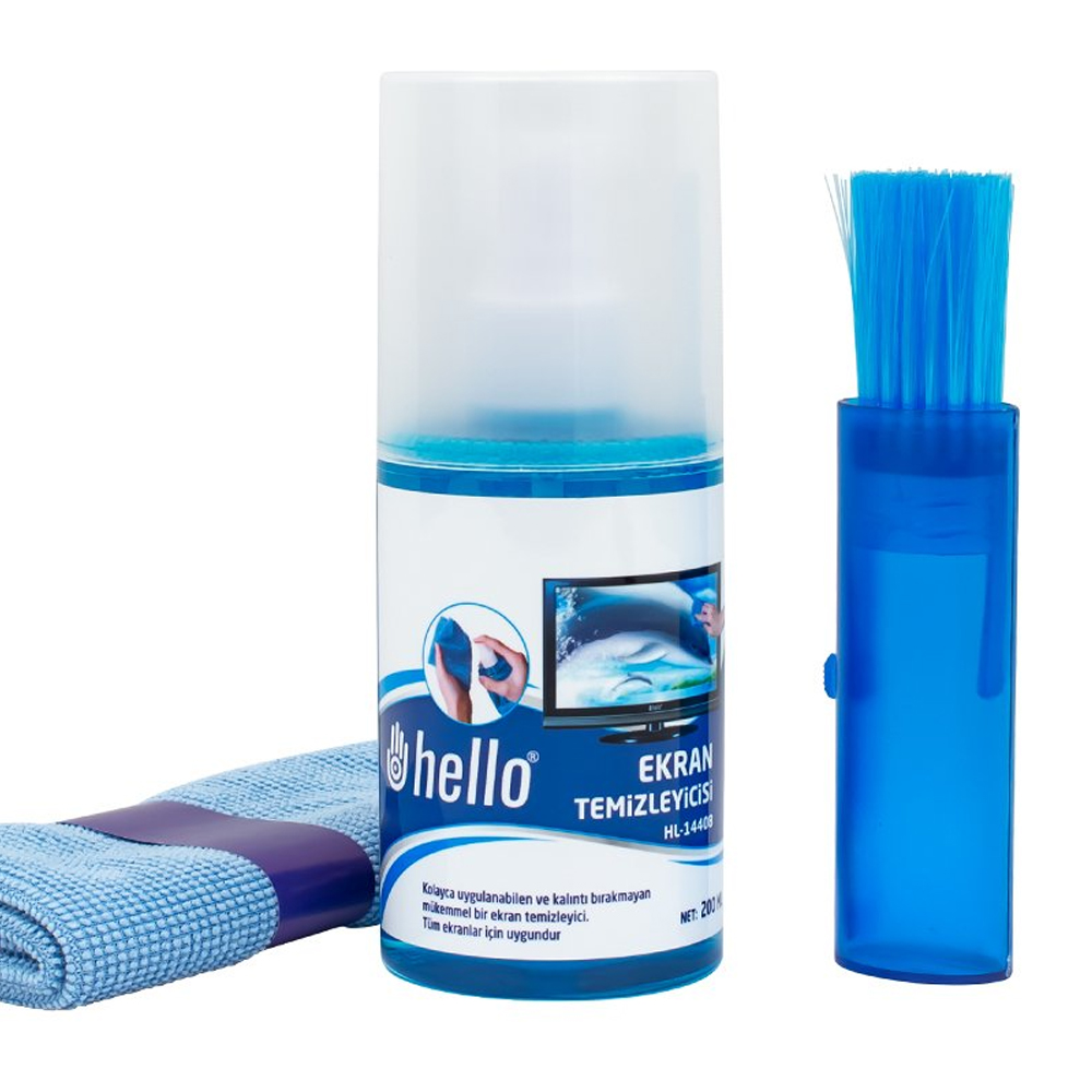 Lcd Ekran Temizleme Seti Sprey + Fiber Bez + Fırça 200ML Hello HL-14408