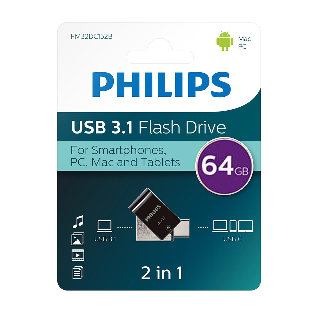 Usb Flash Bellek 3.1 Type-C Usb 2in1 64GB Philips FM64DC152B/00