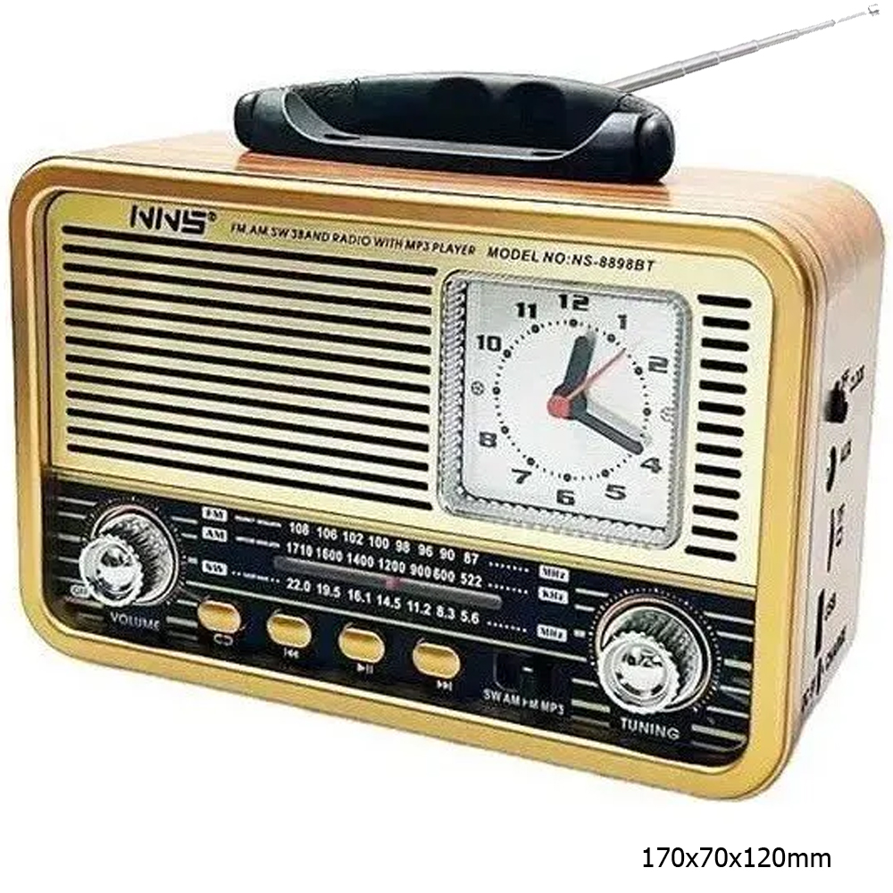 Nostalji Radyo Saatli Bluetooth Speaker Bass Fm Usb Sd Rose SP-607