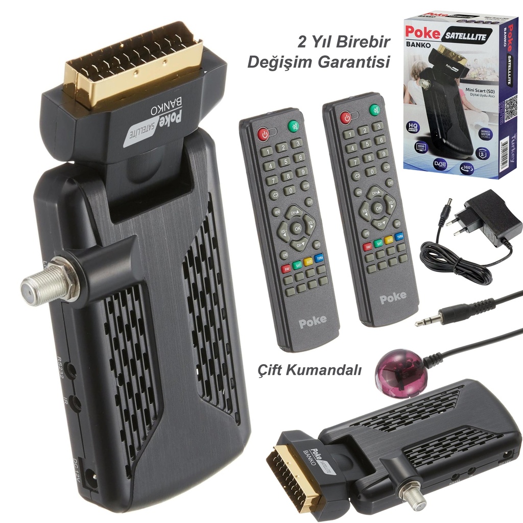 Mini Scart Sd Uydu Alıcı HQ TKGS Çift Kumanda Birebir Değişim PokeSat Banko