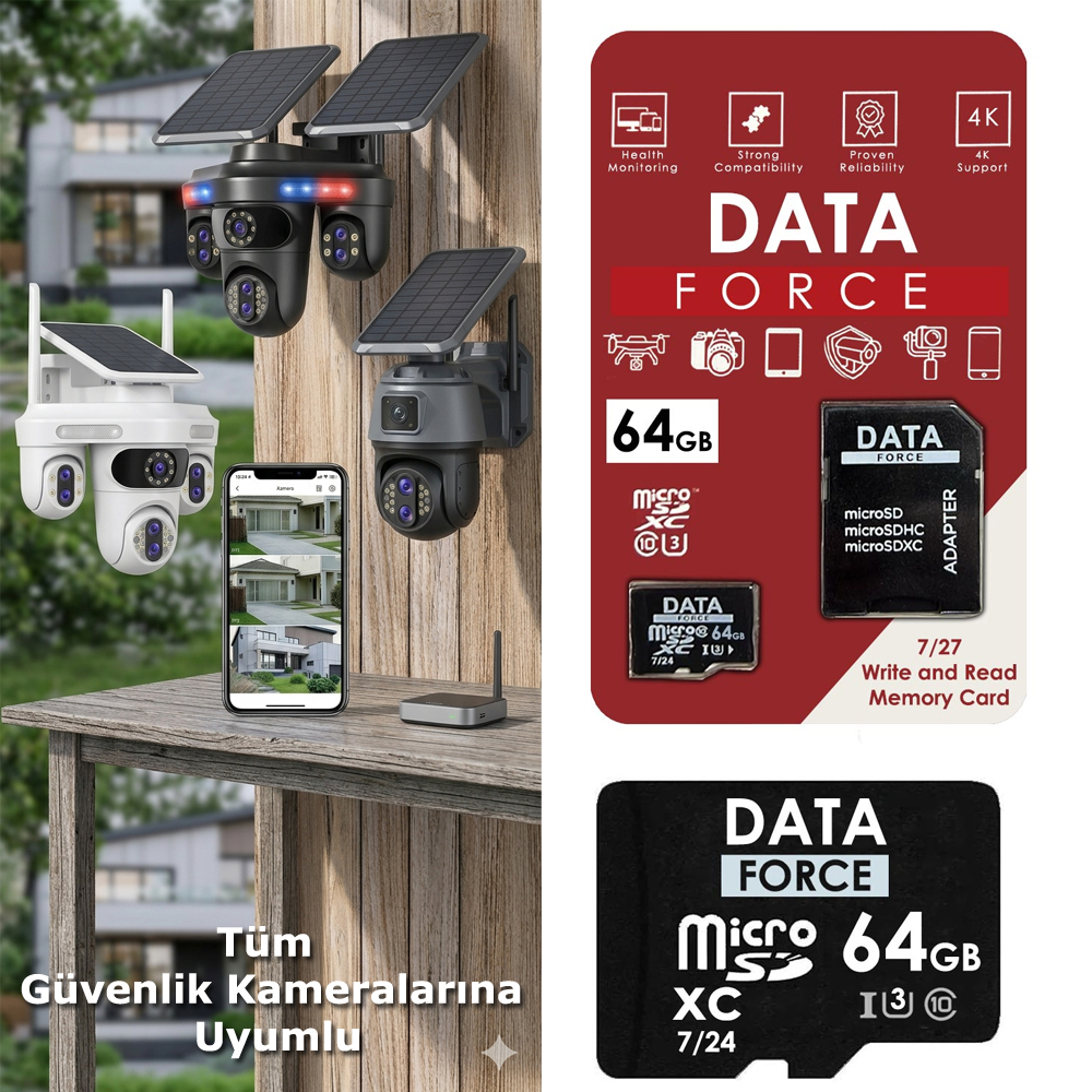 64GB 7/24 Hafıza Kartı Micro SD 64GB 3U Tüm Kameralara UyumluData DT-64