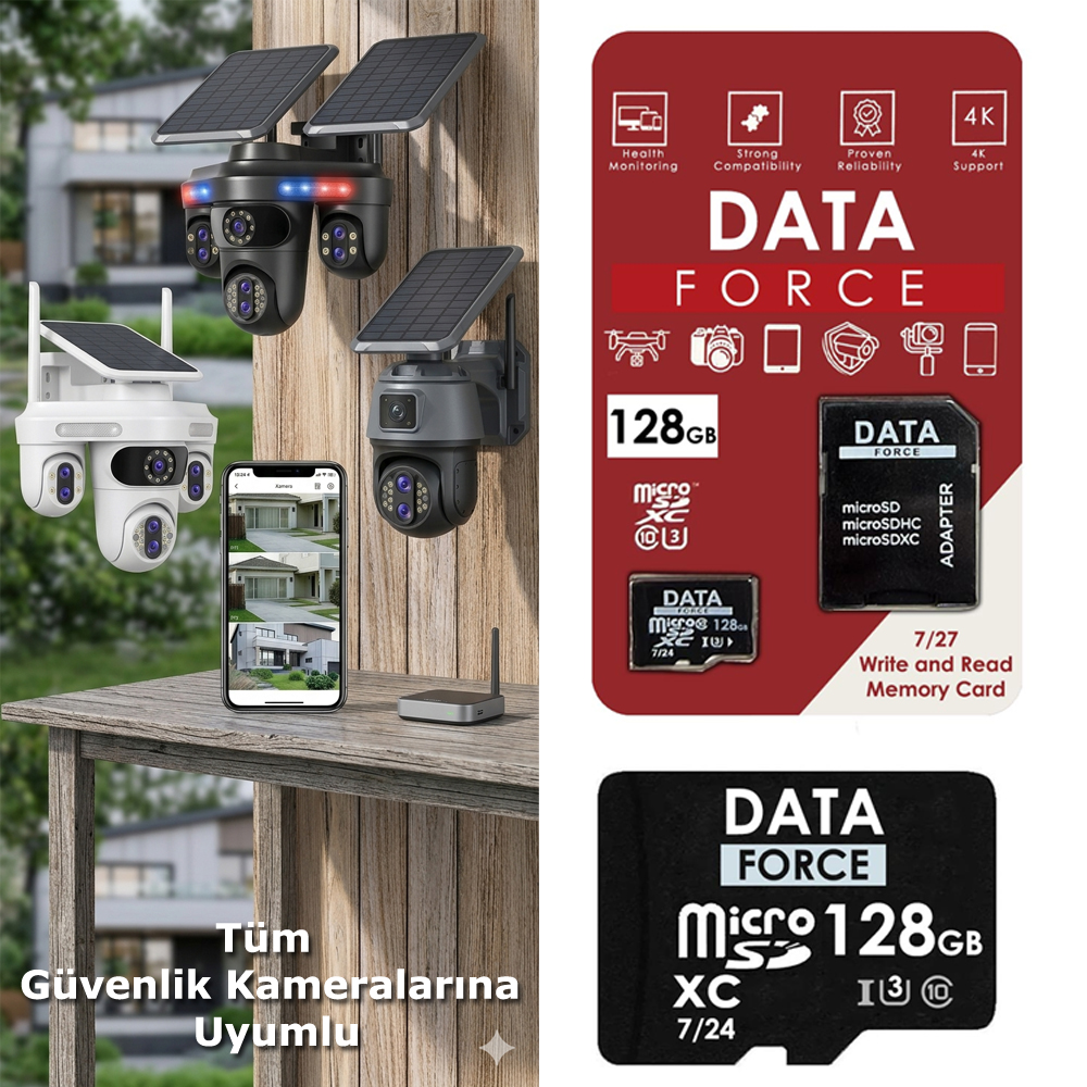 128GB 7/24 Hafıza Kartı Micro SD 3U Tüm Kameralara Uyumlu Data DT-128