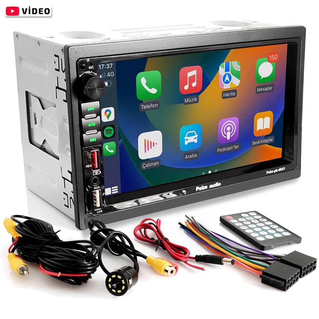 7'' Double Din Teyp 4x60w Dual Şarjlı USB FM SD Kameralı Poke PK-6013