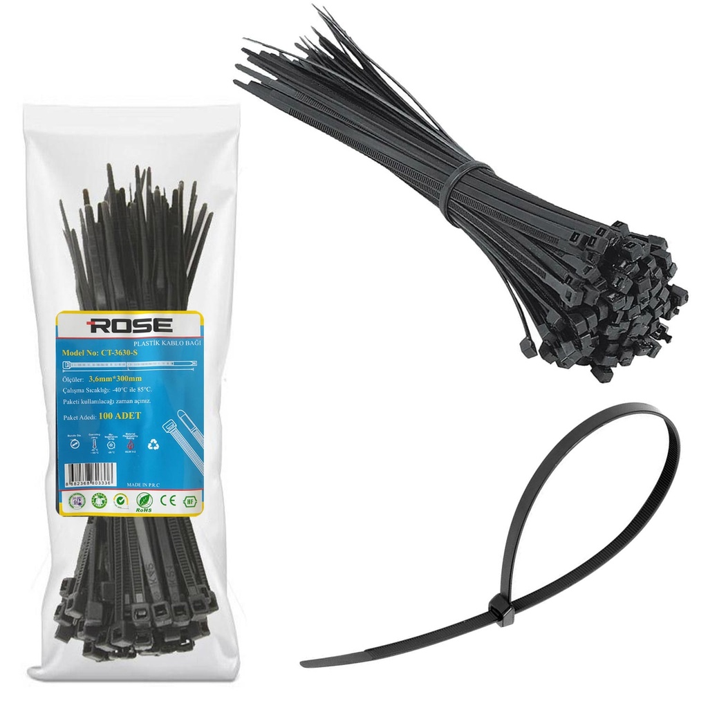 Kablo Bağı 30cm 3.6mm Naylon Siyah 100 Adet Rose CT-3630S